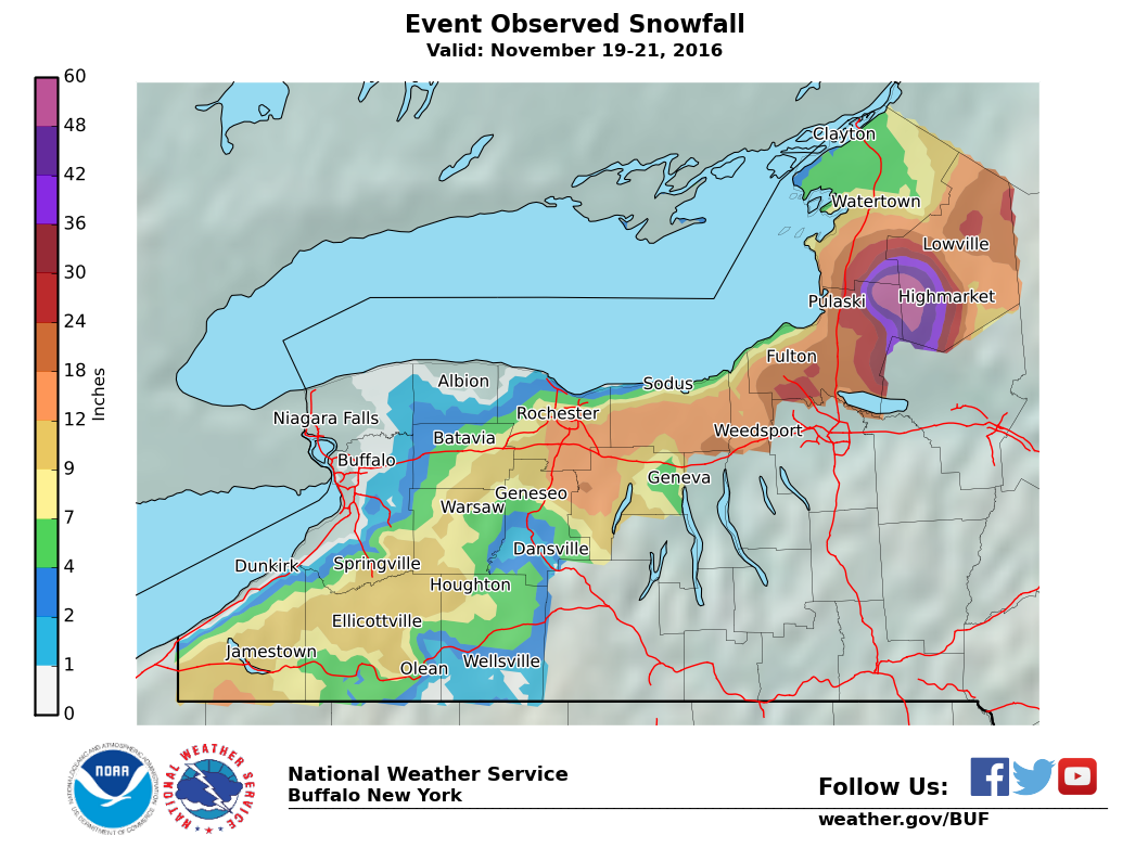 Lake Effect Summary - November 19-21, 2016 - Storm Total Snow Map