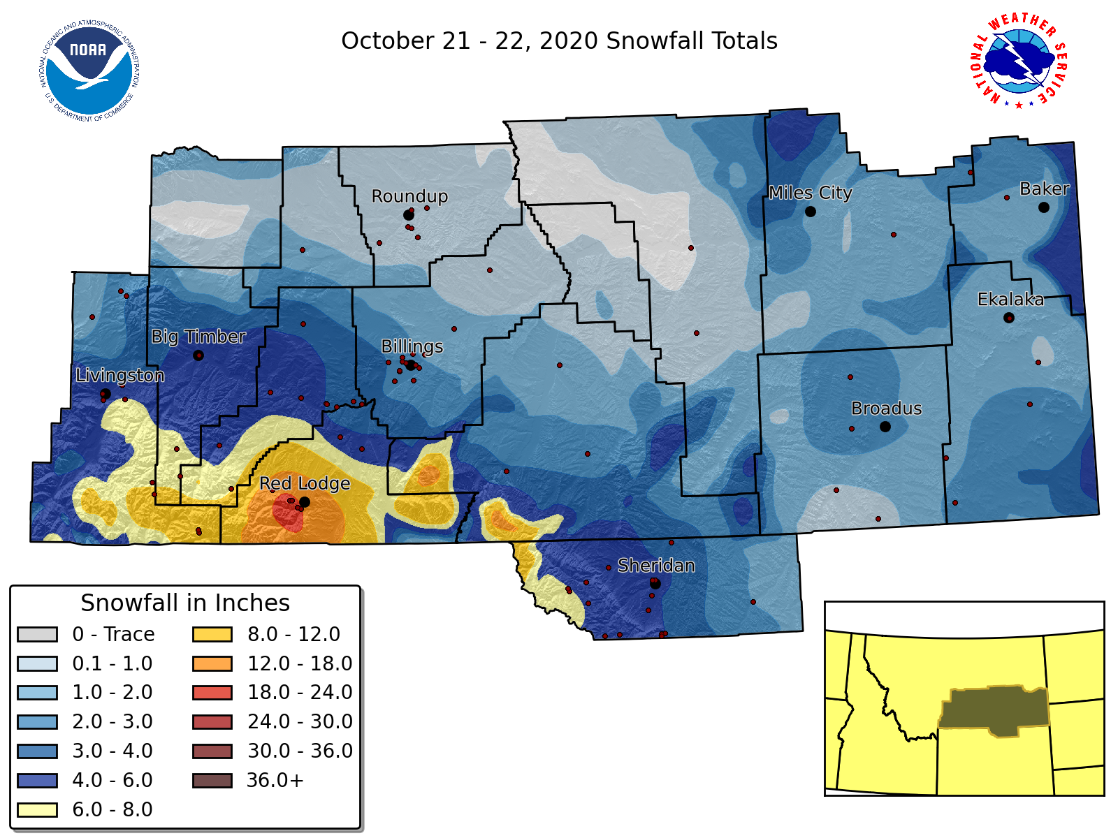 October 21 22 2020 Snowfall Totals