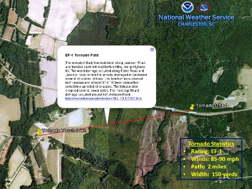 Map of the Islandton, SC damage path.