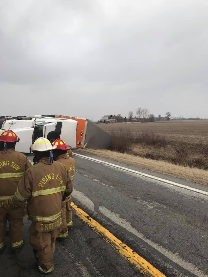 Tractor Trailer flipped with emergency crews on scene