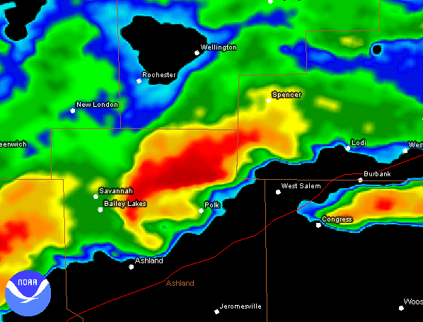 click for radar loop of Ashland/Medina tornado