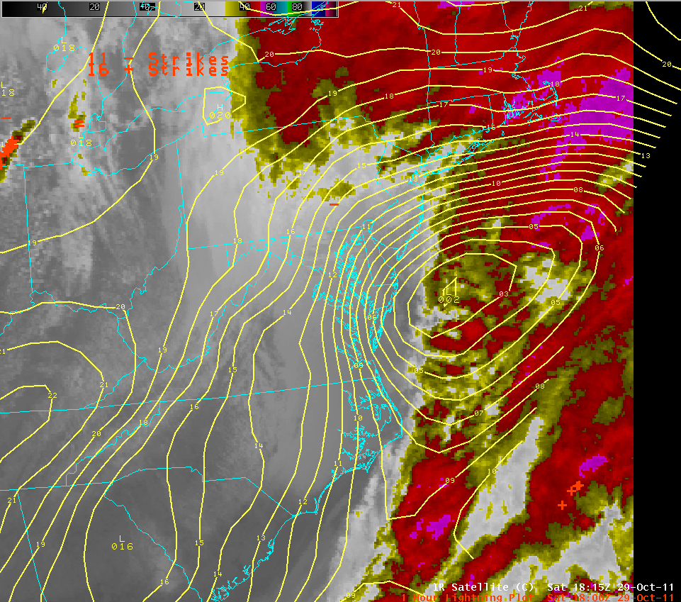 IR Satellite Image of the Nor'Easter deepening off the coast at 18z (2 pm EDT)