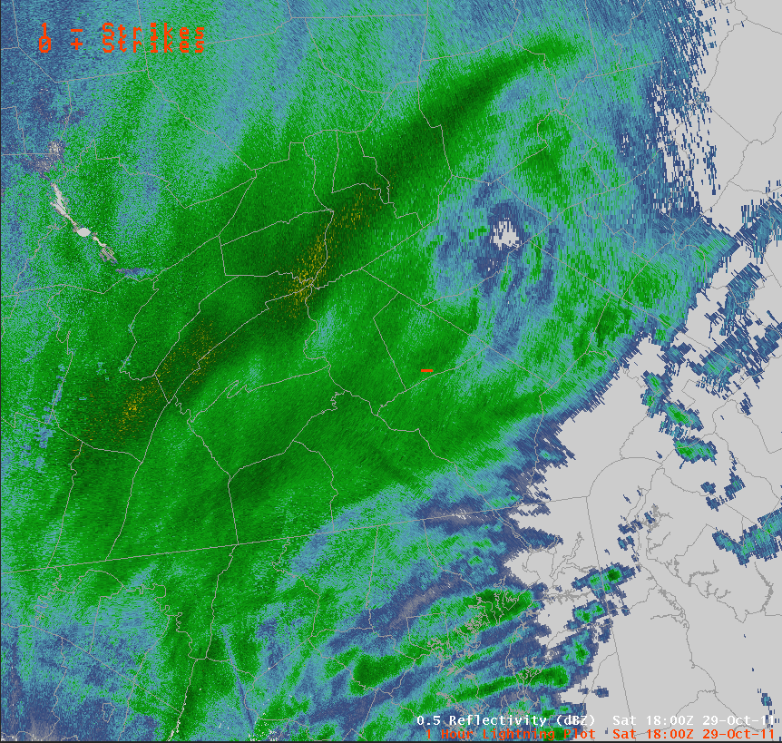 Lightning strike on Radar Mosaic 18z (2 pm EDT)