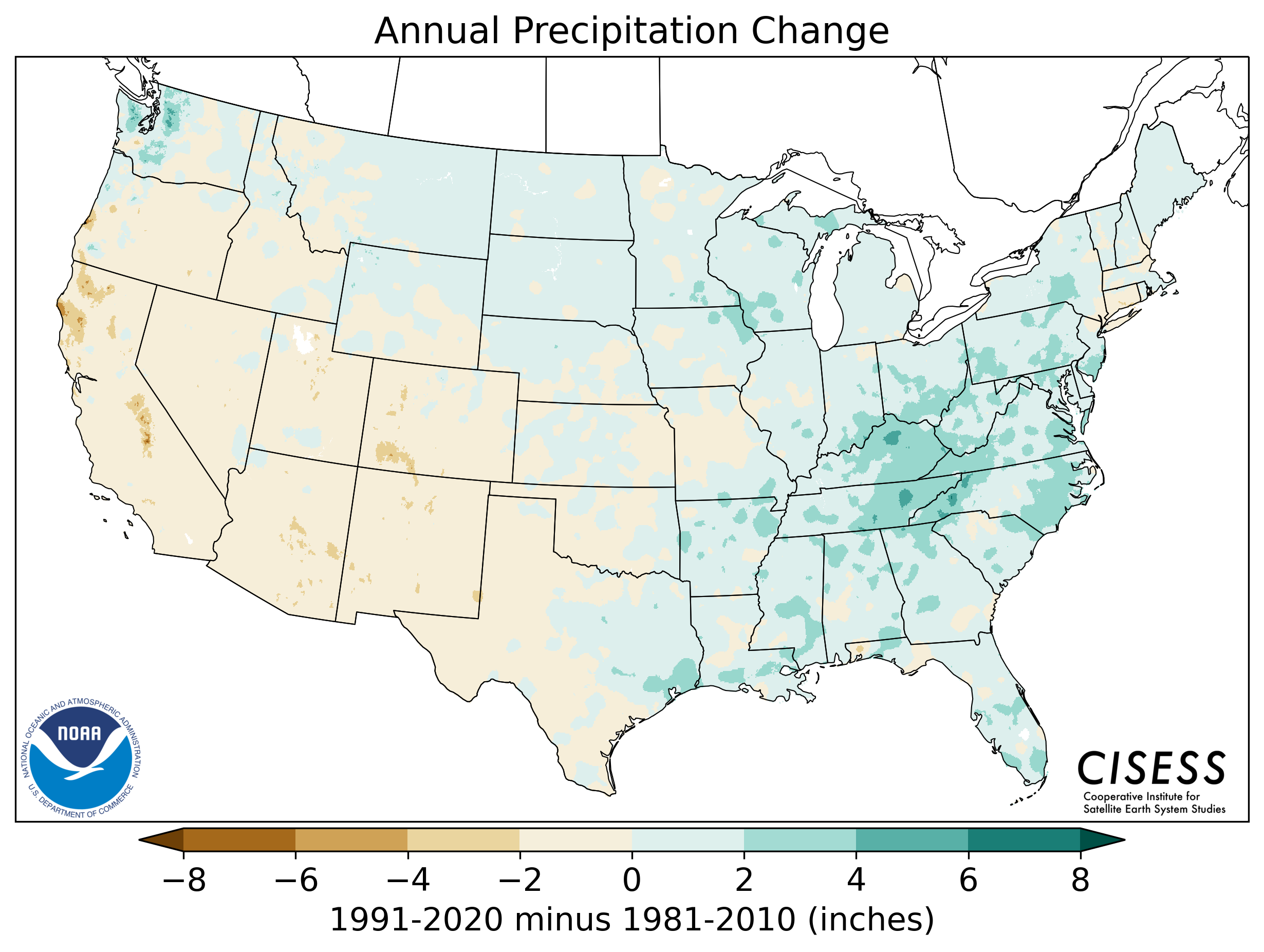 Difference between new and old normal annual precipitation