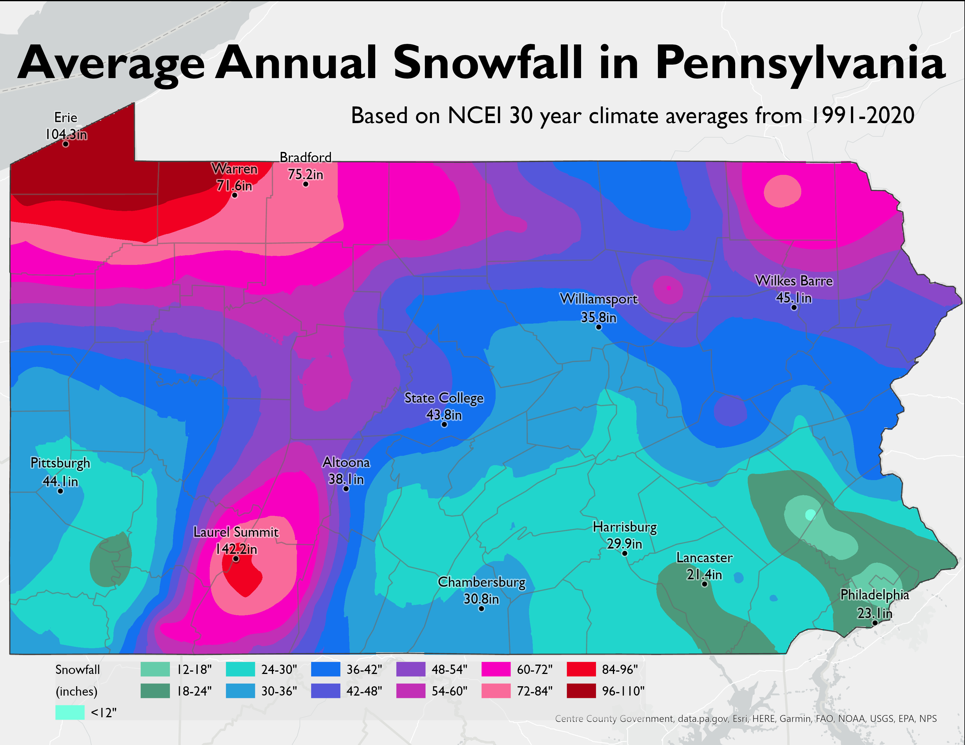 Normal Snowfall in Central PA