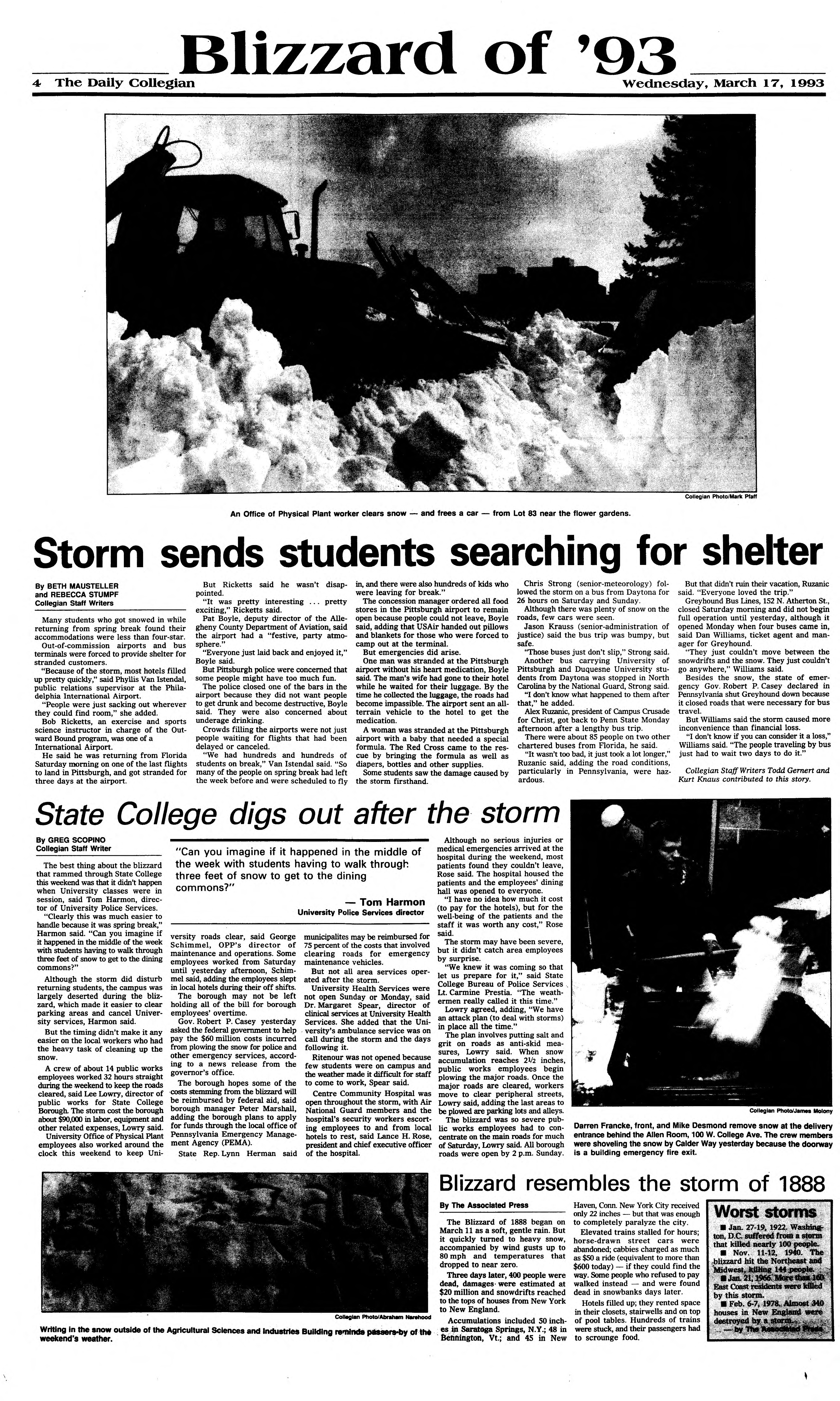 Daily Collegian Feature Page March 17, 1993