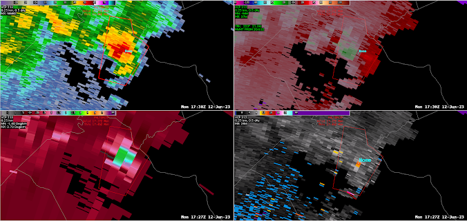 KLWX Radar 4 panel 1727Z 12 June 2023