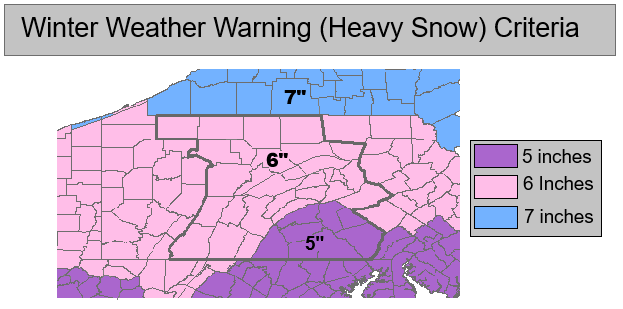 heavy snow warning criteria map