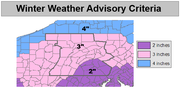 snow advisory criteria