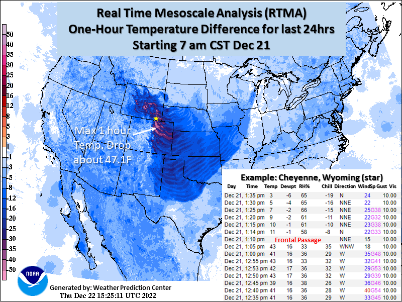 Maximum 1-hour temperature drop on 12/21/22 from RMTA. Image courtesy of WPC