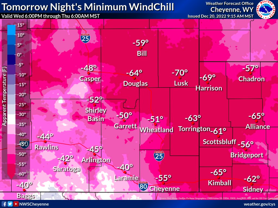 forecast wind chills for December 21-22. Issued December 20, 2022 9AM