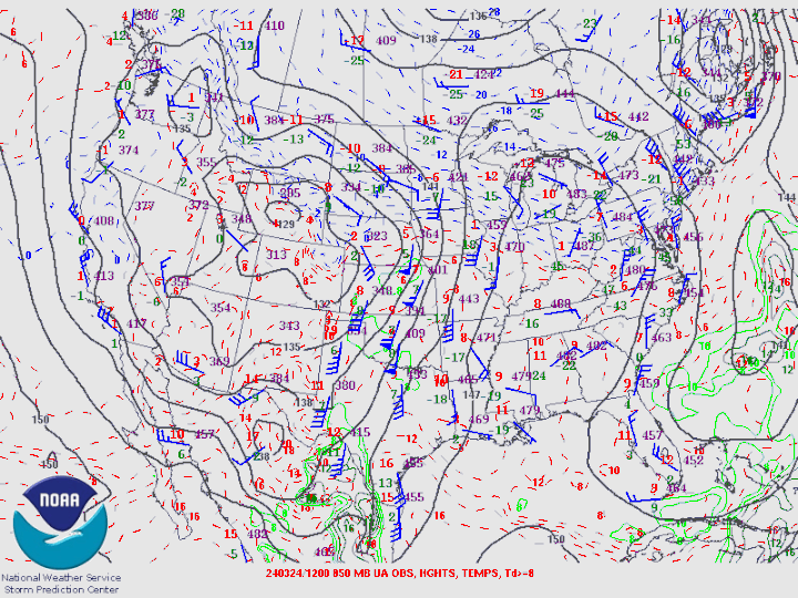 A loop of the 850 MB winds, heights and moisture
