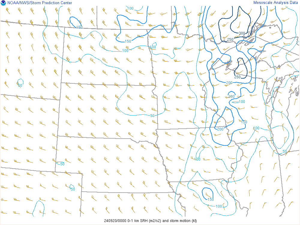 Storm Relative Helicity 0-1km 00 UTC September 20