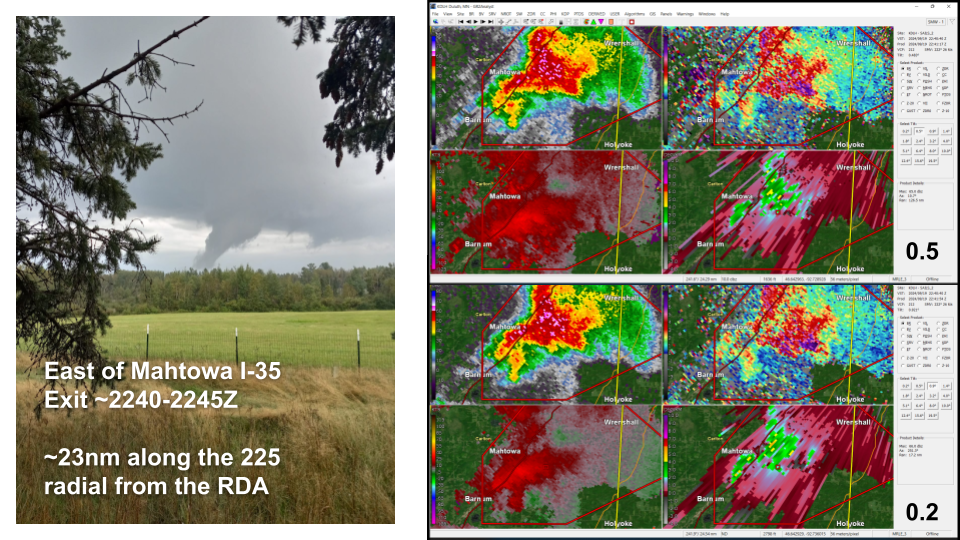 Radar Imagery of Mahtowa Funnel Cloud with photo