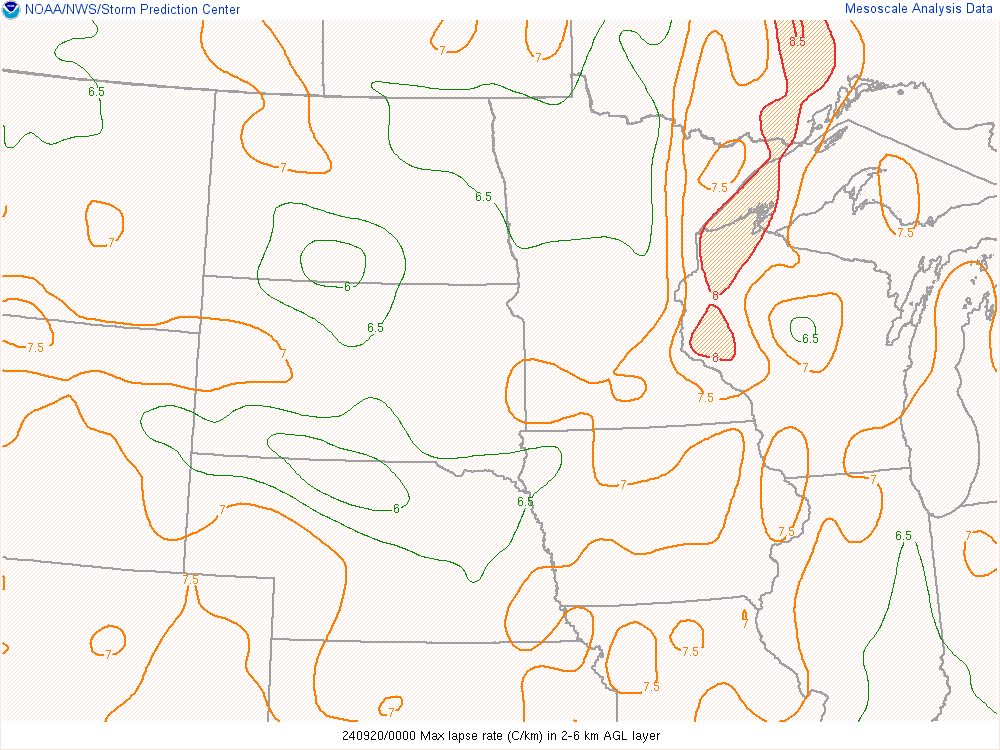 Mid Level Lapse Rates 2-6km 00 UTC September 20