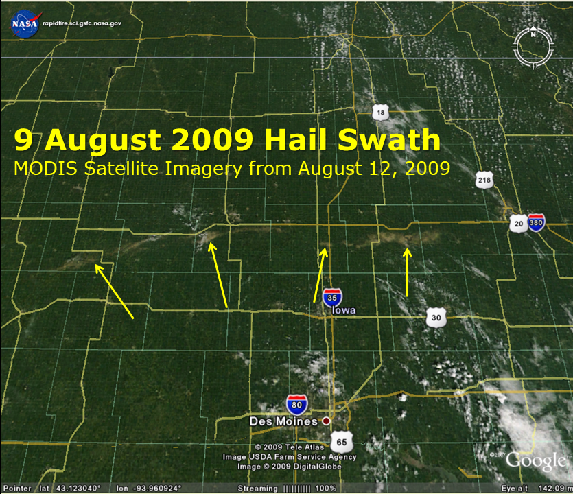 MODIS Satellite of hail swath