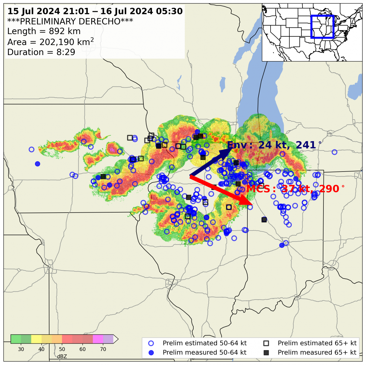 Radar image of storms on June 29, 2023