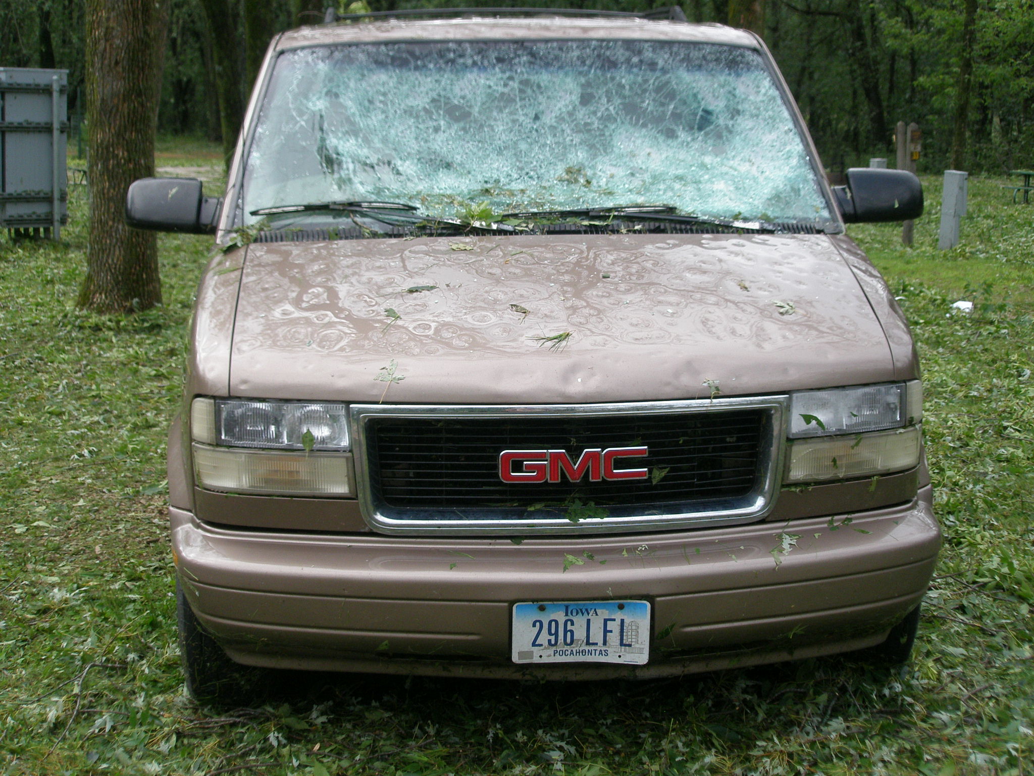Pine Lake State Park hail damage to vehicle.