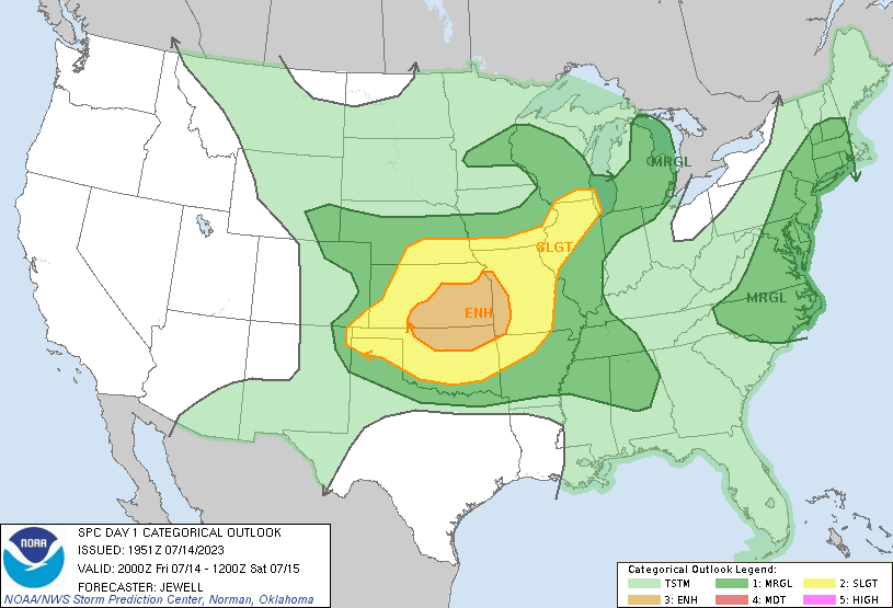 SPC Day 1 Severe Weather Outlook July 14 2023 19z