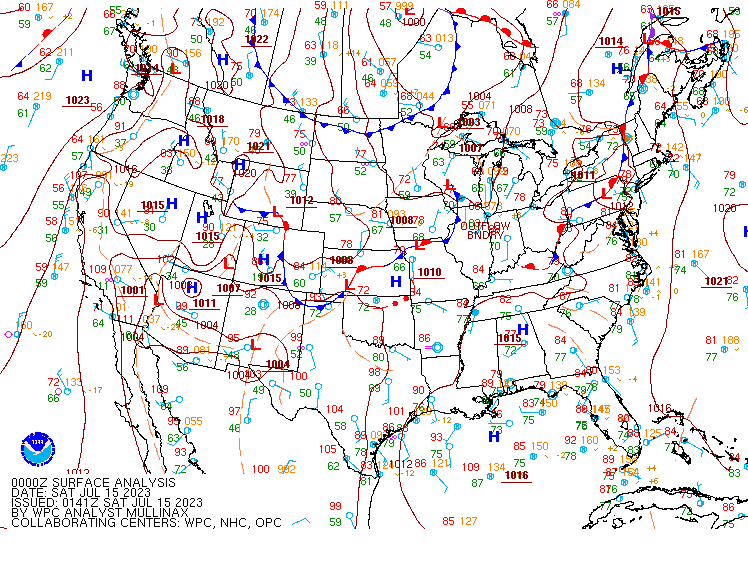 WPC Surface Analysis July 15 2023 00z