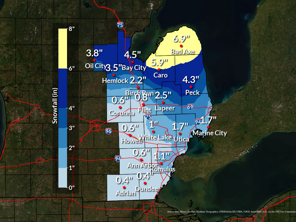 Feb 8 - 9 Snowfall Map