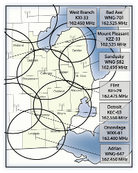Map of NOAA Weather Radio Coverage for Southeast Michigan - Click to Enlarge