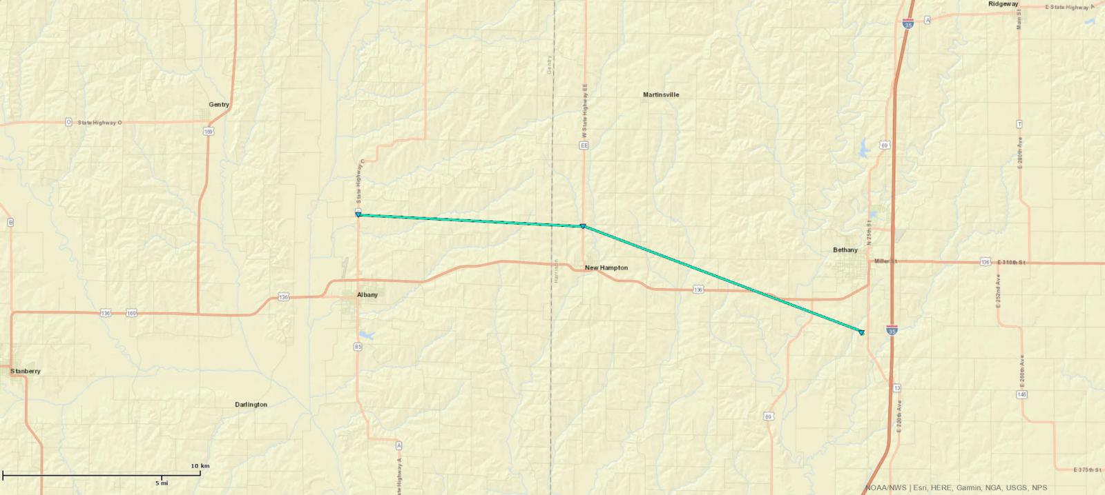 Gentry-Harrison County Tornado Track Map