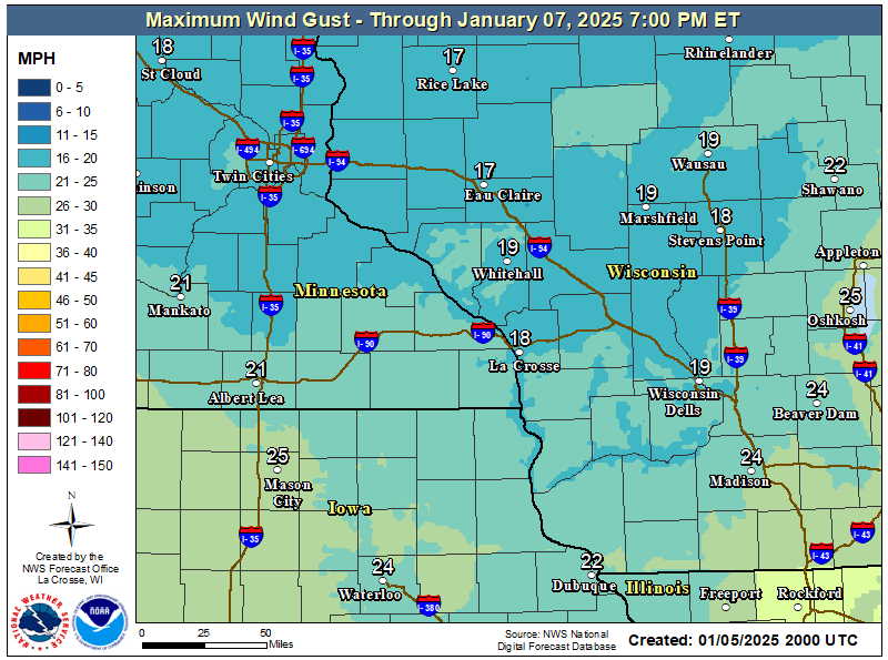 peak 72 hour wind gusts