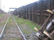 [ Rail cars overturned near Rockmart. ]