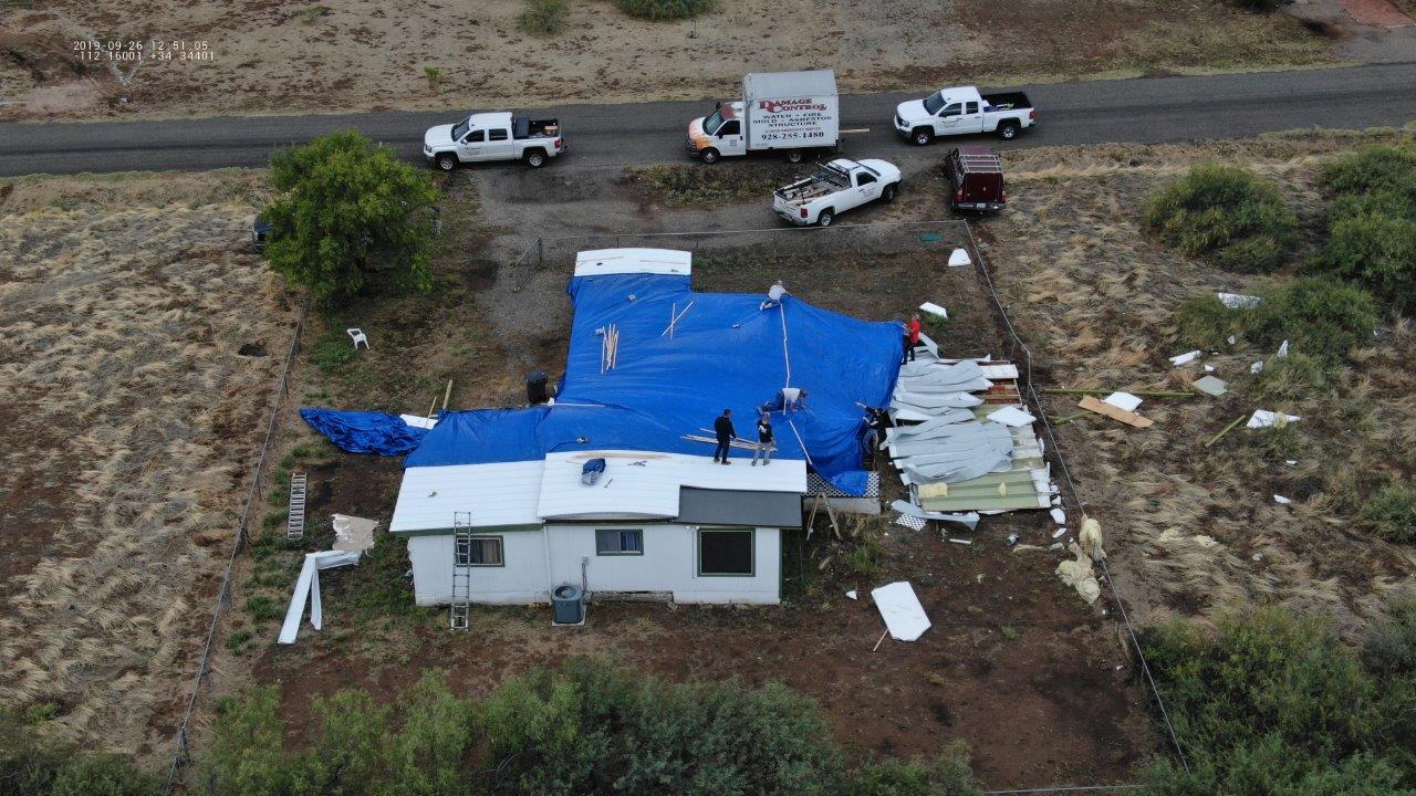 Arial photo of damaged mobile home. Courtesy of Yavapai County Development Services