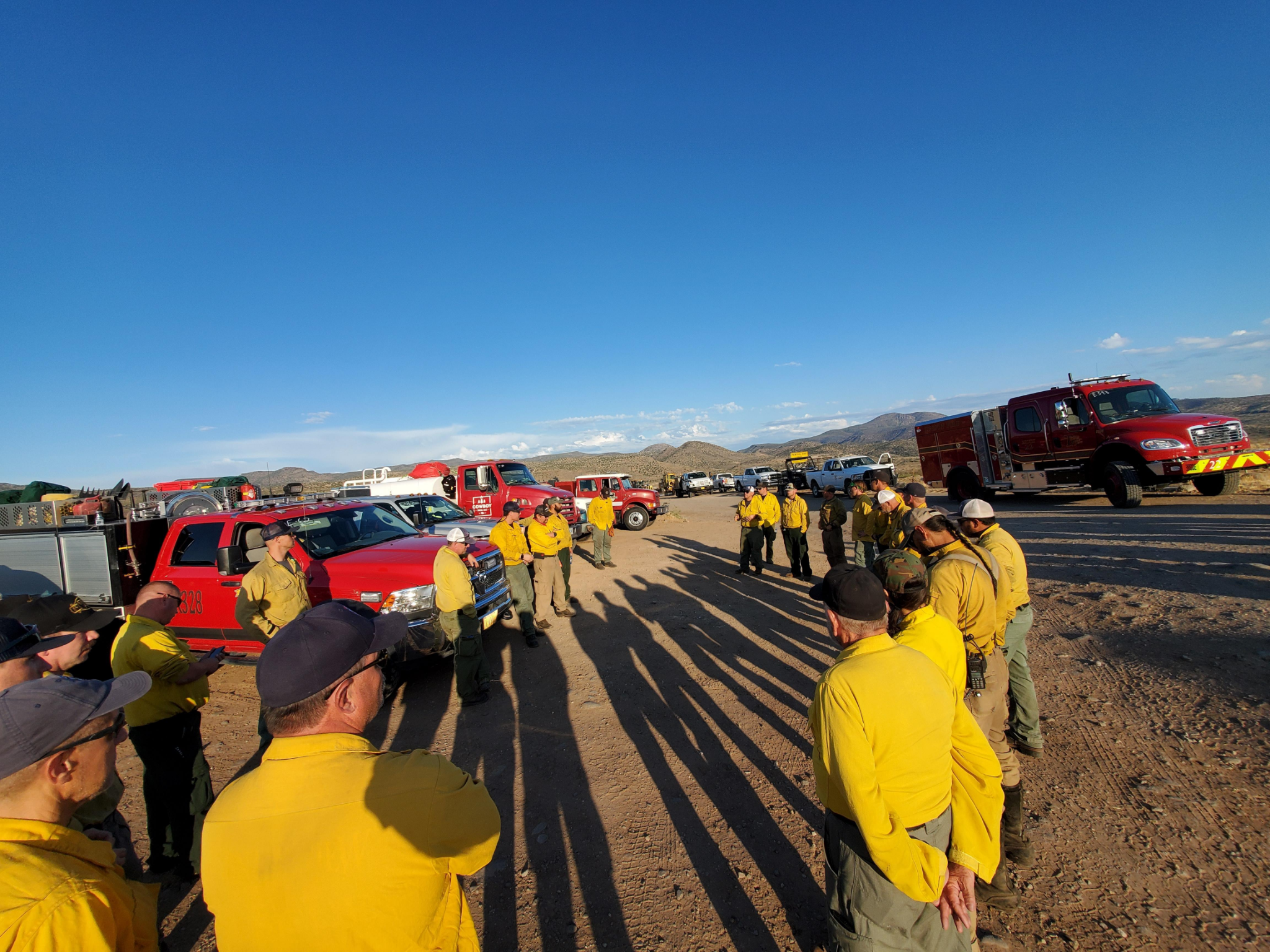 A division of the Type 1 Incident Management Team meeting for the Backbone Fire