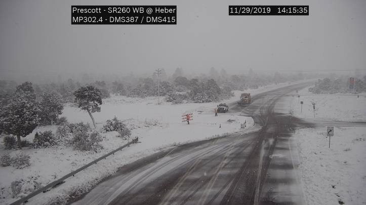 SR-260 was closed between Camp Verde and Heber during the storm due to very hazardous travel conditions. Photo Credit: ADOT