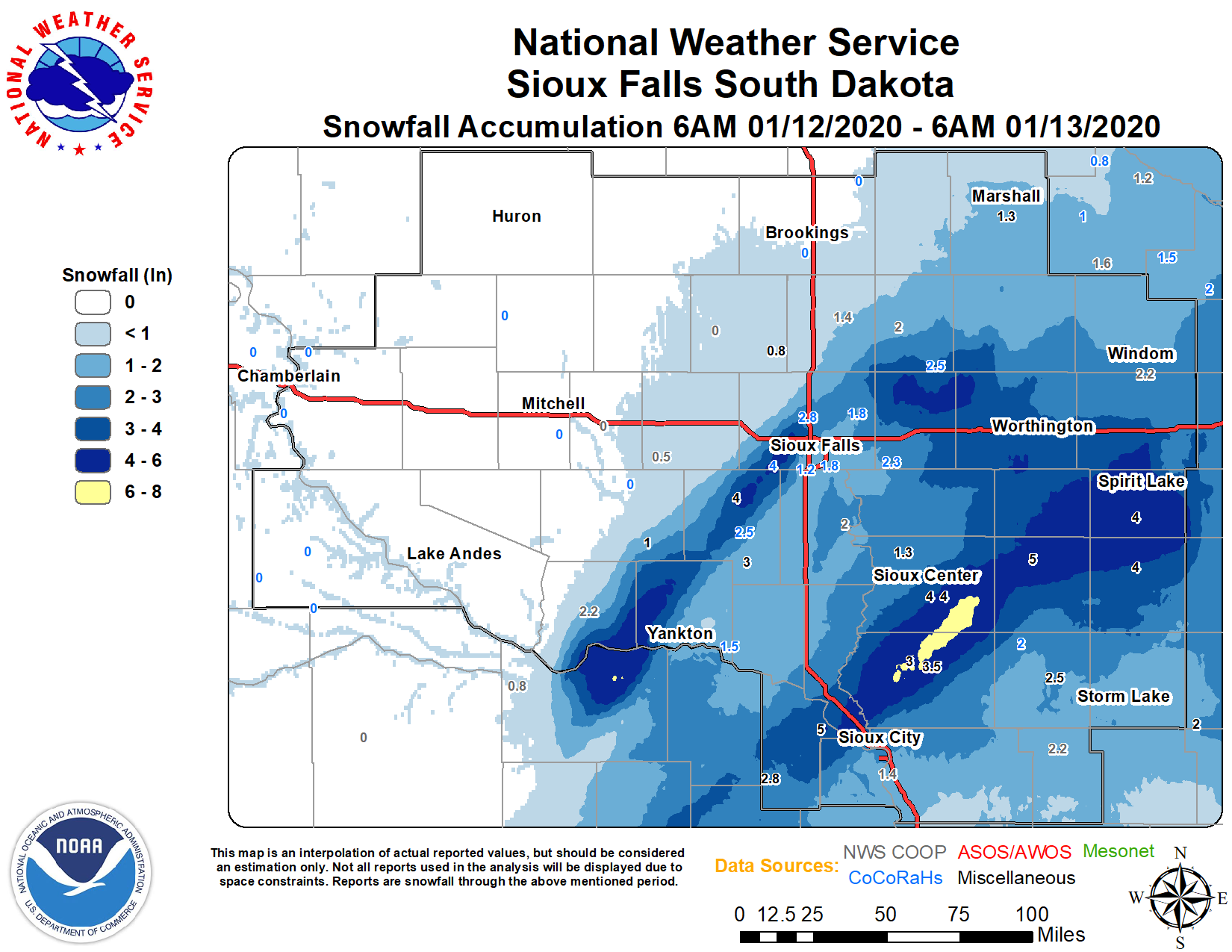 Storm Total Snowfall from January 12