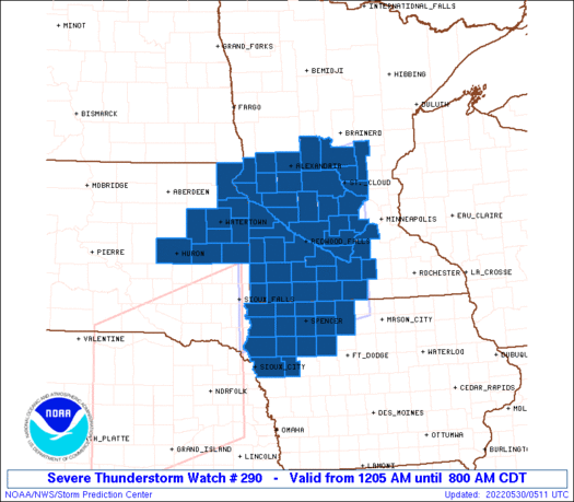 Severe Thunderstorm Watch 290 (Overnight of 29th)