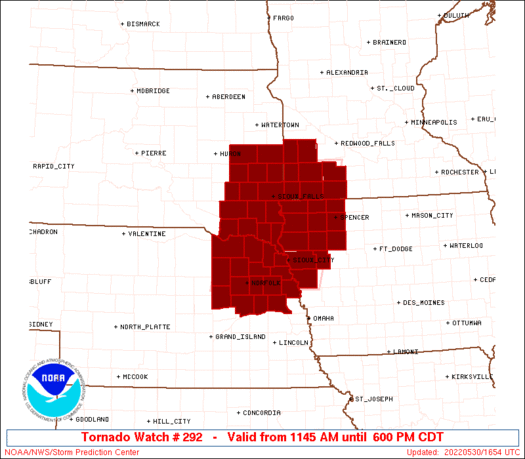 Tornado Watch 292 (Afternoon of 30th)