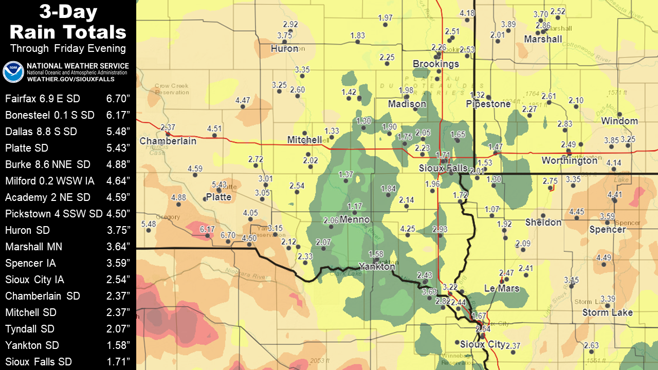 Area rainfall amounts ranged from over 6 inches to less than 1 inch.