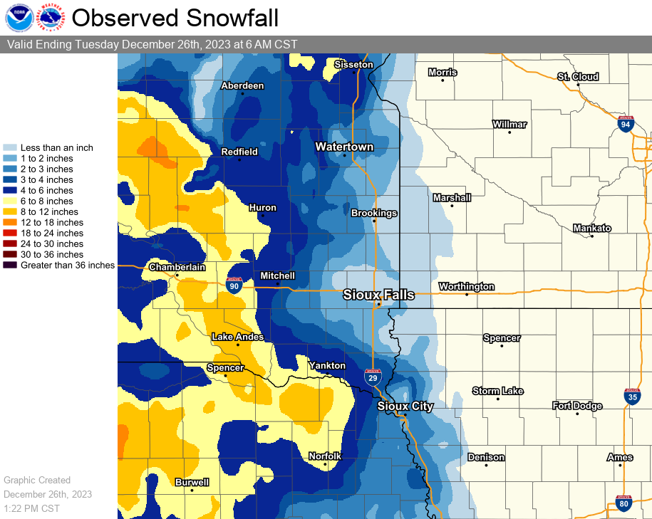 Map of snowfall from December 24-26, 2023