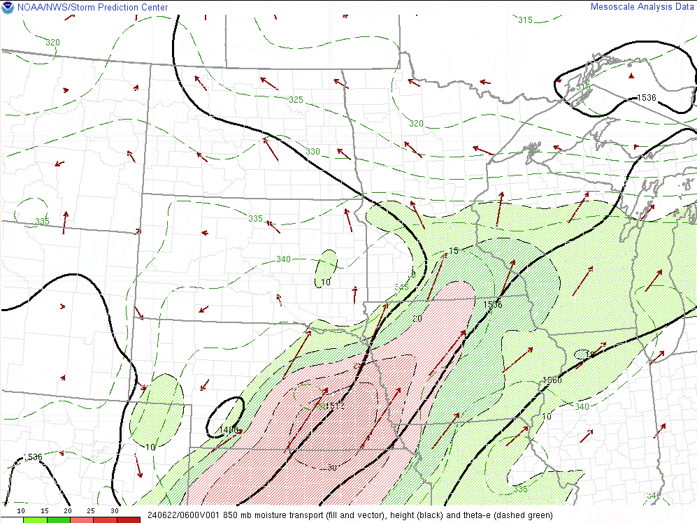 Moisture transport at 1am on June 22nd