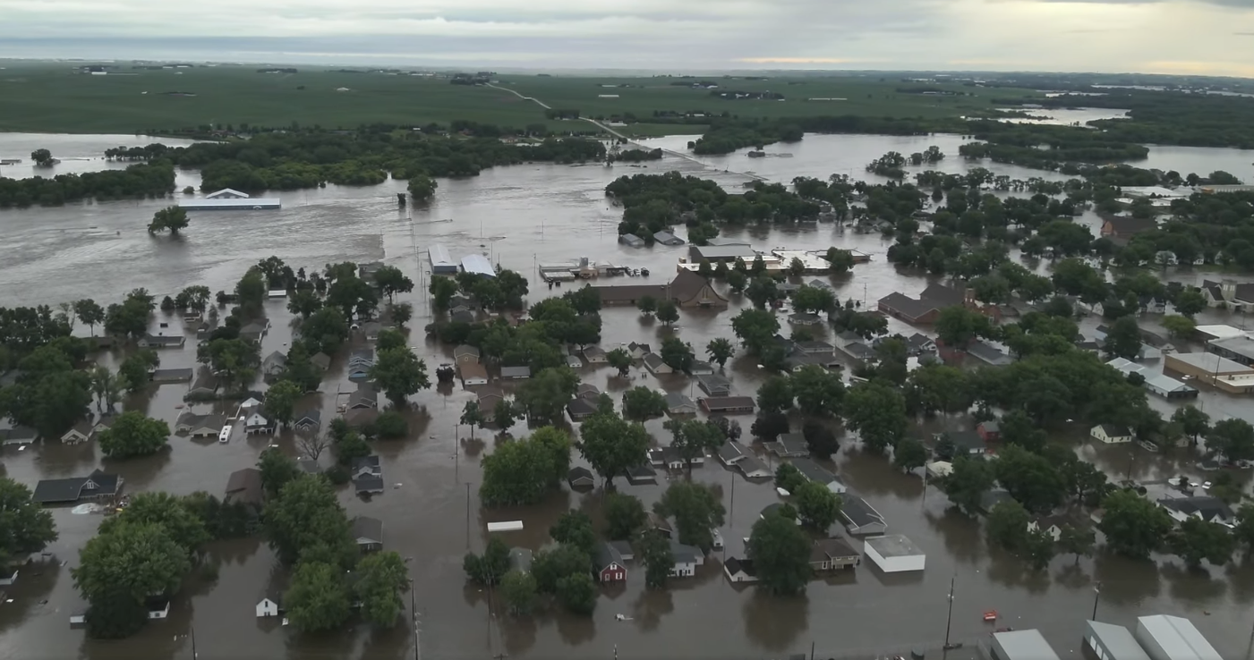 Aerial Photo of flooding in a neighborhood in Rock Valley Iowa