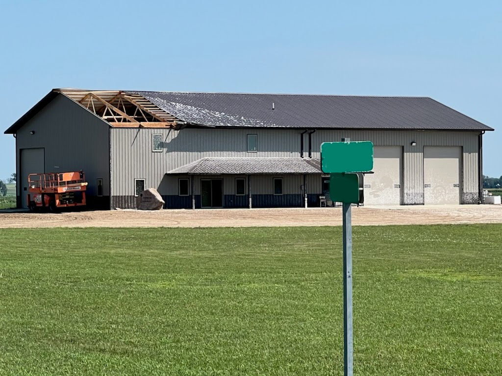 Photo of roof damage to a shouse (shed-house) north of New Holland, South Dakota
