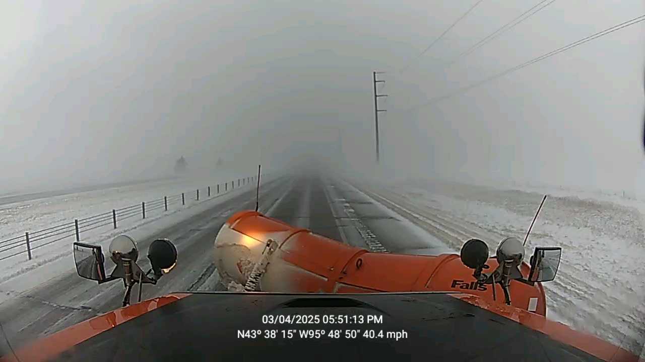 Photo from a MNDOT snow plow camera just east of Adrian, MN shows near whiteout conditions at 5:51 PM March 4th.