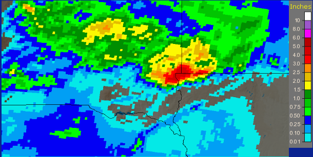 Radar Estimated Rainfall for evening of July 26 and early morning of July 27th