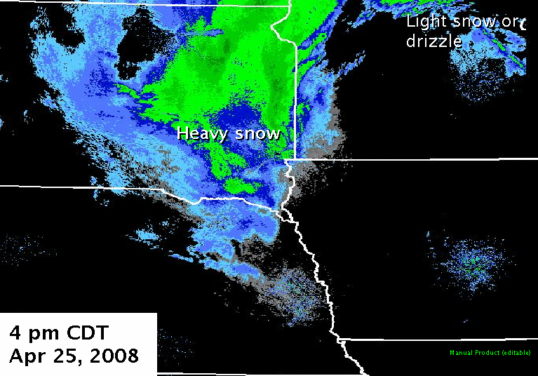 Radar imagery from 4 pm CDT, April 25, 2008