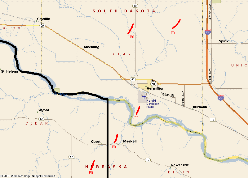 Map of 24 June 2003 Tornado Tracks - Around Vermillion, SD