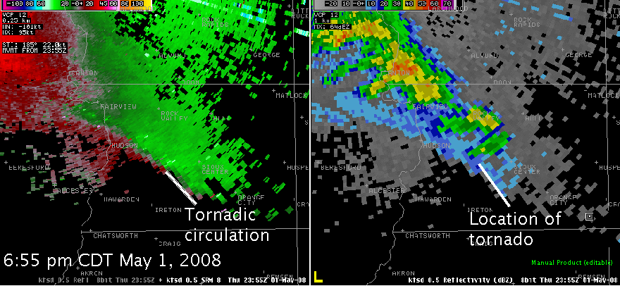 Radar image at 6:55 pm cdt, May 1, 2008
