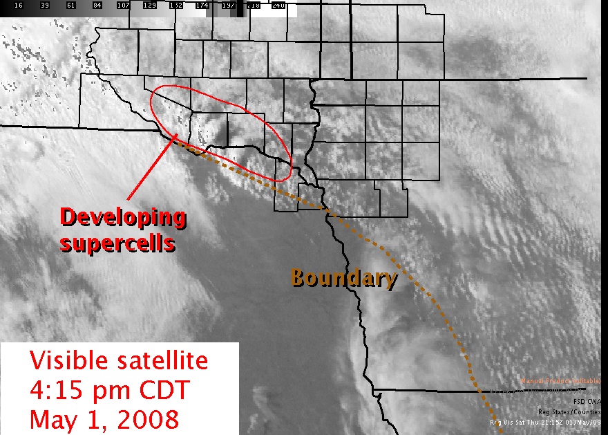 Visible satellite picture at 4:15 pm May 1, 2008