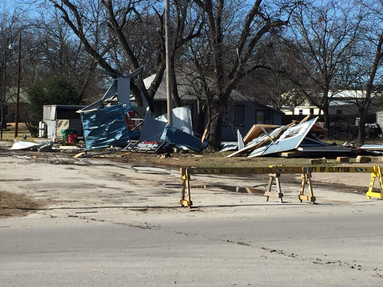 Tornado damage near Clifton, TX