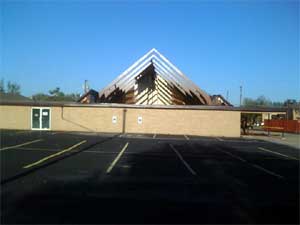 Picture of a church that as damaged in Lancaster.