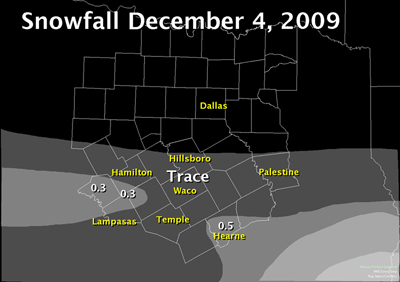 December 4th, 2010 snowfall map. Snow was maily south of I-20.