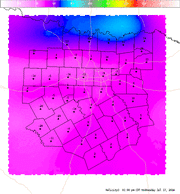 Thumbnail of an automatically generated image showing areas of 0-3 km storm relative helicity.